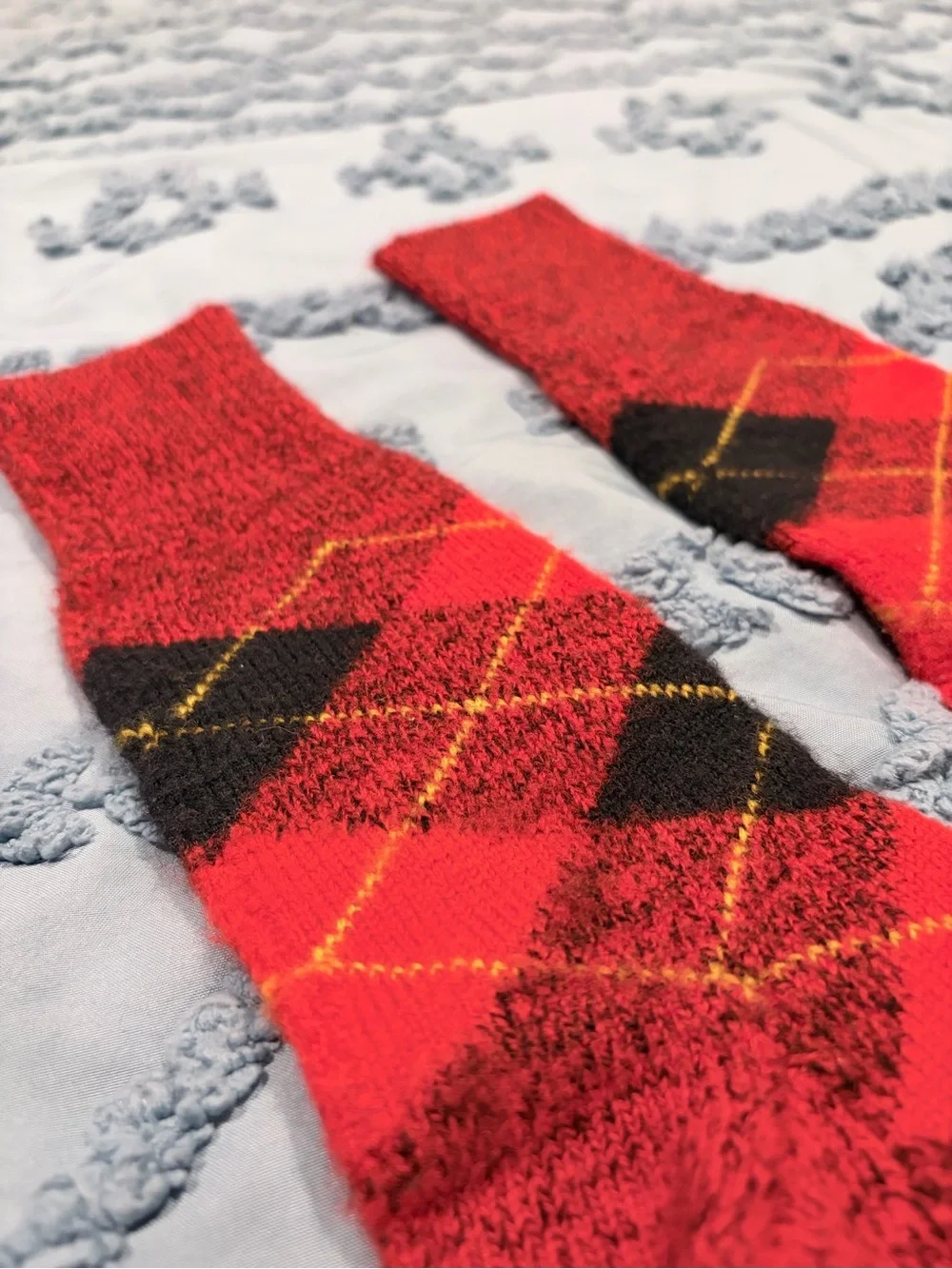 Red Argyle Men's Wool Crew Socks